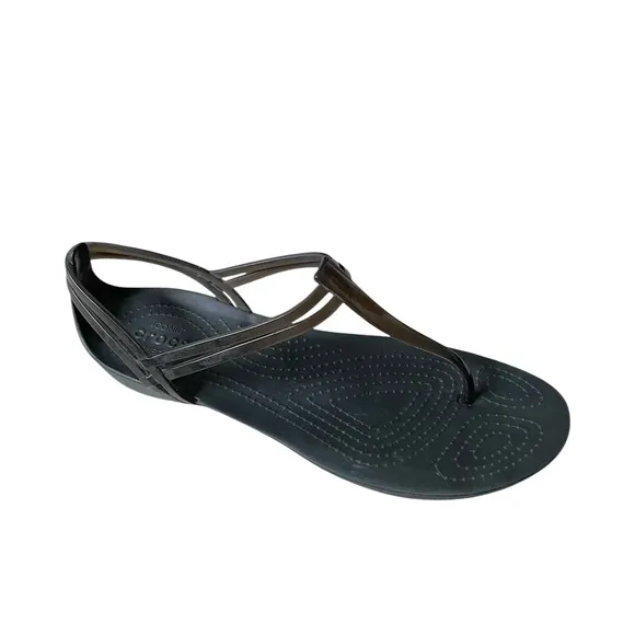 CROCS Isabella T-Strap Thong Sandals Black 10
