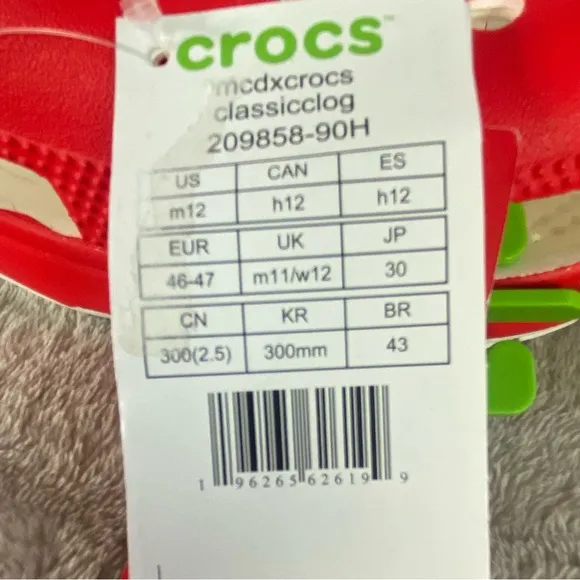 CROCS X McDonalds Men's Classic Clogs Sandals Size 12 Red Slip On Shoes NEW