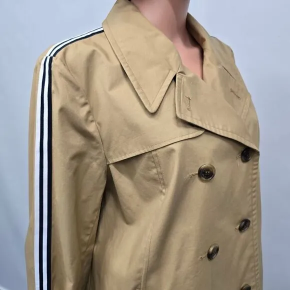 Crown &amp; Ivy Short Trench Coat Double Breasted Striped Sleeves Water Resistant