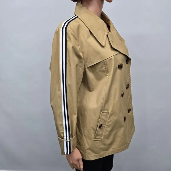 Crown &amp; Ivy Short Trench Coat Double Breasted Striped Sleeves Water Resistant