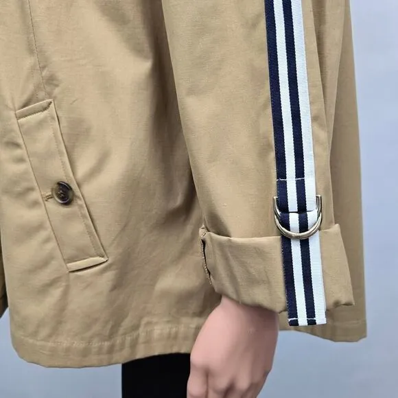 Crown &amp; Ivy Short Trench Coat Double Breasted Striped Sleeves Water Resistant