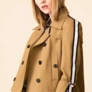 Crown &amp; Ivy Short Trench Coat Double Breasted Striped Sleeves Water Resistant