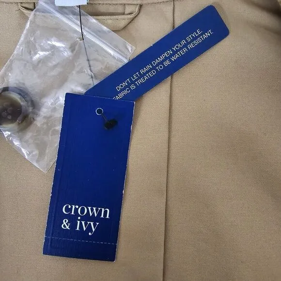 Crown &amp; Ivy Short Trench Coat Double Breasted Striped Sleeves Water Resistant