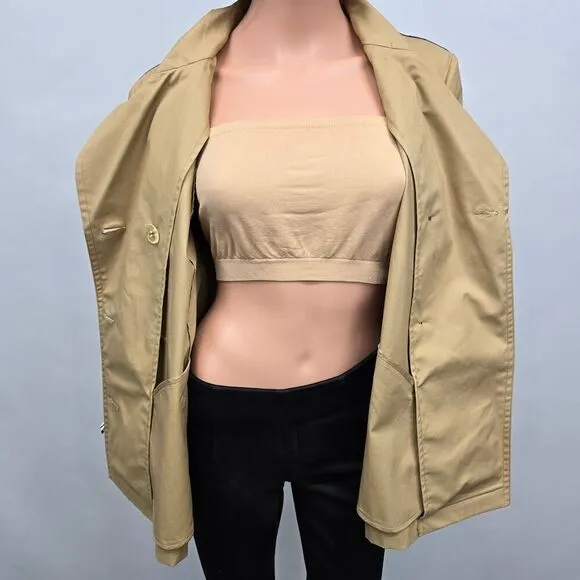 Crown &amp; Ivy Short Trench Coat Double Breasted Striped Sleeves Water Resistant