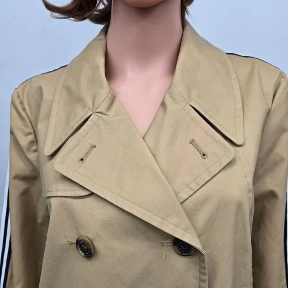 Crown &amp; Ivy Short Trench Coat Double Breasted Striped Sleeves Water Resistant