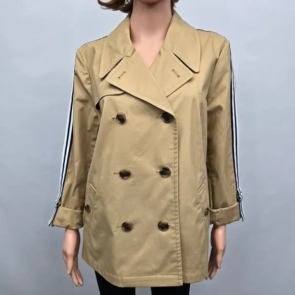 Crown &amp; Ivy Short Trench Coat Double Breasted Striped Sleeves Water Resistant