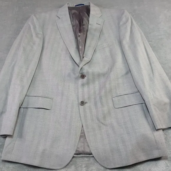 Daniel Cremieux Loro Piana 100% Wool 44 R Gray Herringbone Blazer Jacket Coat