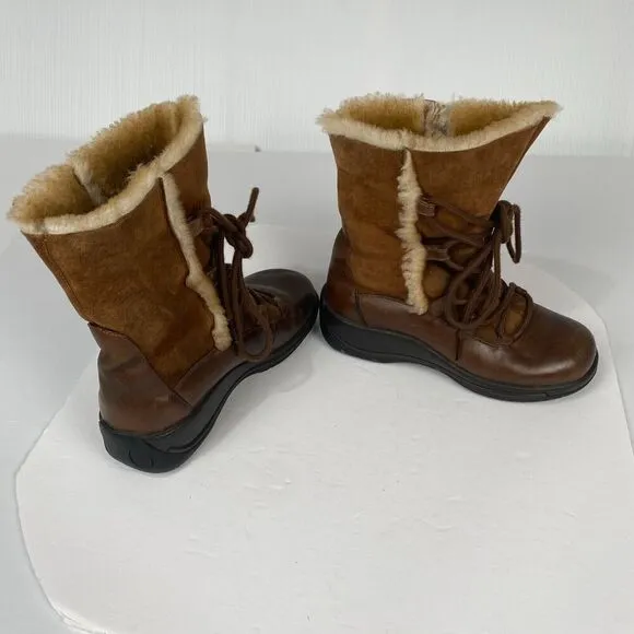 Dansko Chris shearling leather mid calf winter boots SZ 37 Brown Slip Resistant