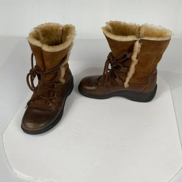 Dansko Chris shearling leather mid calf winter boots SZ 37 Brown Slip Resistant