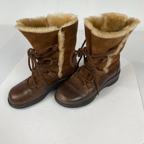 Dansko Chris shearling leather mid calf winter boots SZ 37 Brown Slip Resistant