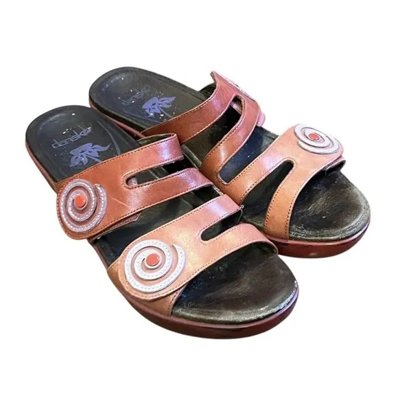 Dansko Dixie Women's Coral Leather Slide Wedge Artsy Boho Sandals EU 37/ US 6.5