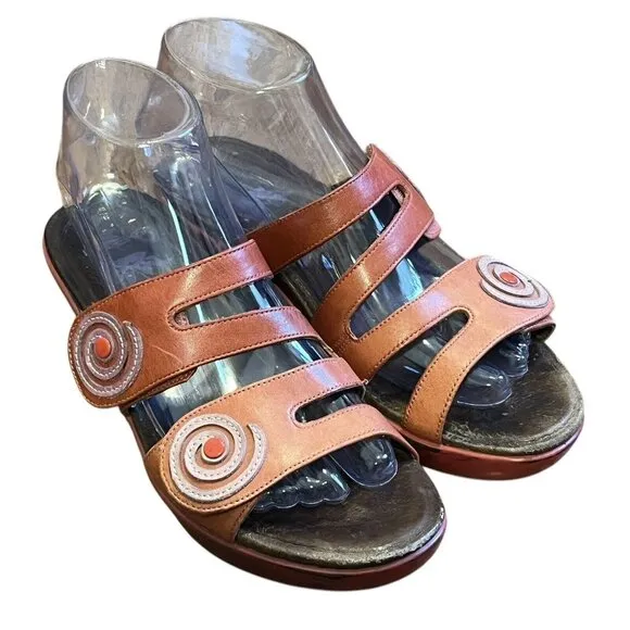 Dansko Dixie Women's Coral Leather Slide Wedge Artsy Boho Sandals EU 37/ US 6.5