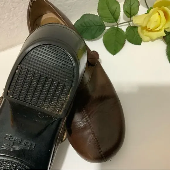 Dansko Leather Clogs Womens 9 Brown Solstice Button Strap Comfort Shoes Slip On