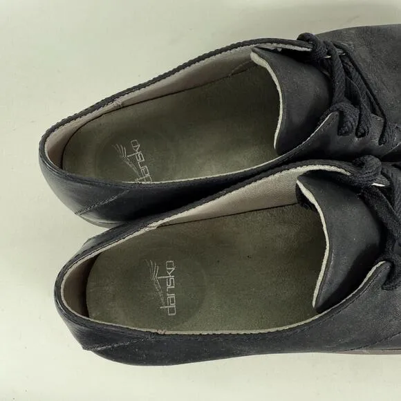 Dansko Libbie Oxford Shoes Women's 6.5 Black Leather Lace-Up Round Toe Casual