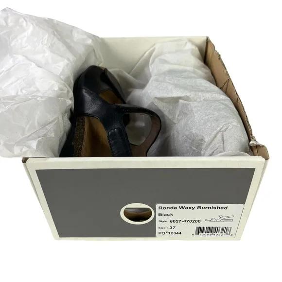 Dansko Ronda Waxy Rurnished Black Womens‎ Sandals Size US6.5  EU37
