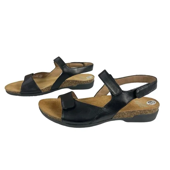 Dansko Ronda Waxy Rurnished Black Womens‎ Sandals Size US6.5  EU37