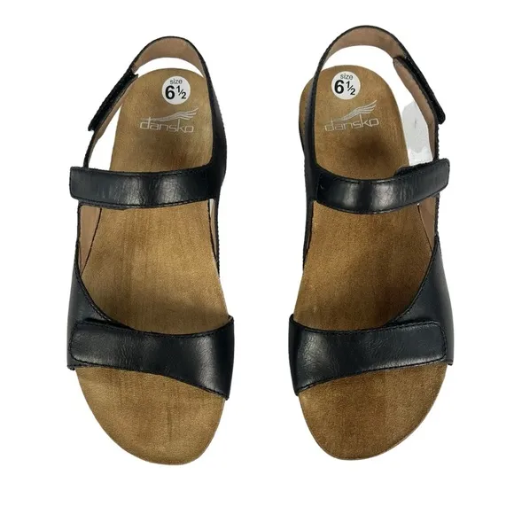 Dansko Ronda Waxy Rurnished Black Womens‎ Sandals Size US6.5  EU37