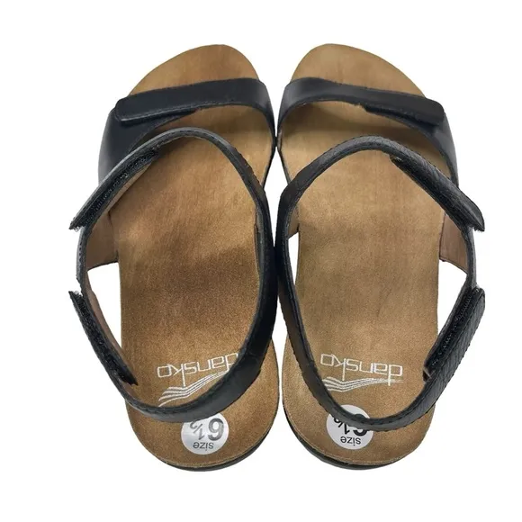 Dansko Ronda Waxy Rurnished Black Womens‎ Sandals Size US6.5  EU37