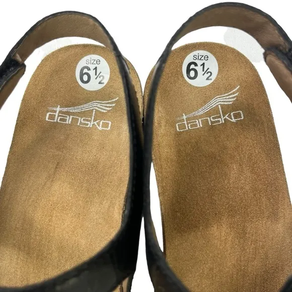 Dansko Ronda Waxy Rurnished Black Womens‎ Sandals Size US6.5  EU37