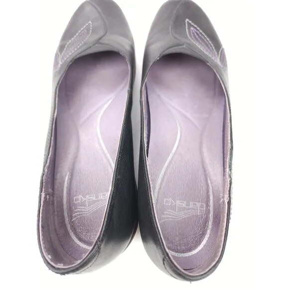 Dansko Women Mindy Shoes Black Embroidered Leather Slip On Wedge Sz 40 US 9.5-10