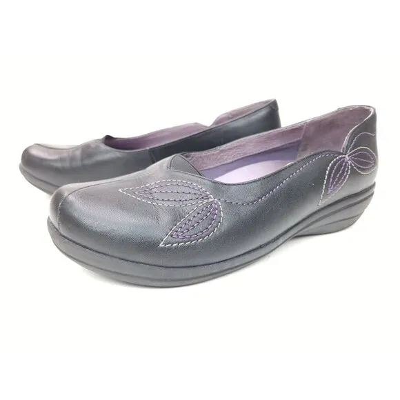 Dansko Women Mindy Shoes Black Embroidered Leather Slip On Wedge Sz 40 US 9.5-10