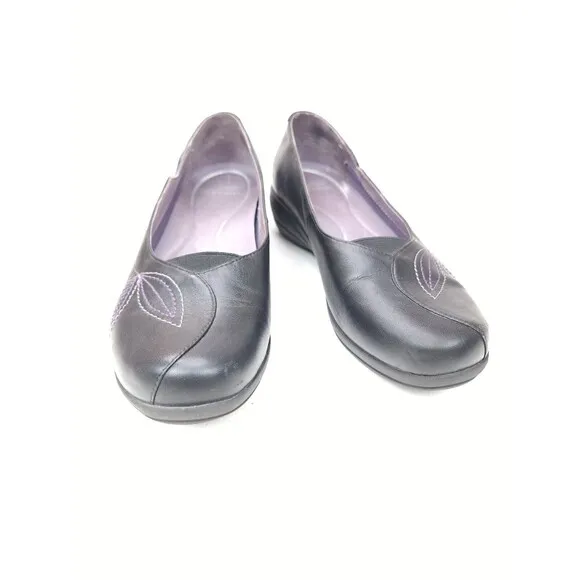 Dansko Women Mindy Shoes Black Embroidered Leather Slip On Wedge Sz 40 US 9.5-10