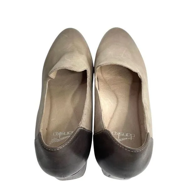 Dansko Preston Stone leather loafers heels Size 38 block heel comfort shoes