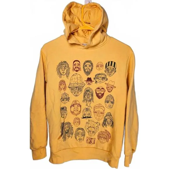 DC Shoes Vintage Unisex Yellow Graphic Hoodie With Faces Size Medium