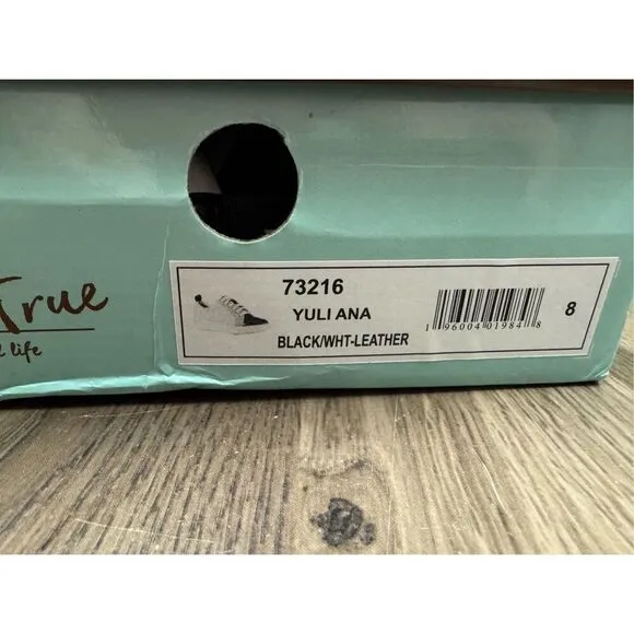 Diba True NIB Yuli Ana Mixed Media Sneakers in Black/White Leather Size 8