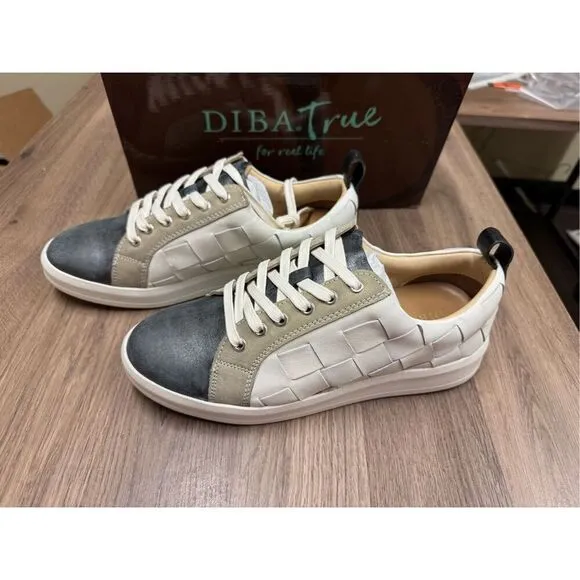 Diba True NIB Yuli Ana Mixed Media Sneakers in Black/White Leather Size 8