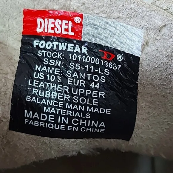 Diesel Men Lace-up Sneakers Size 10.5 Beige Leather Tennis Casual Comfy Gum Sole