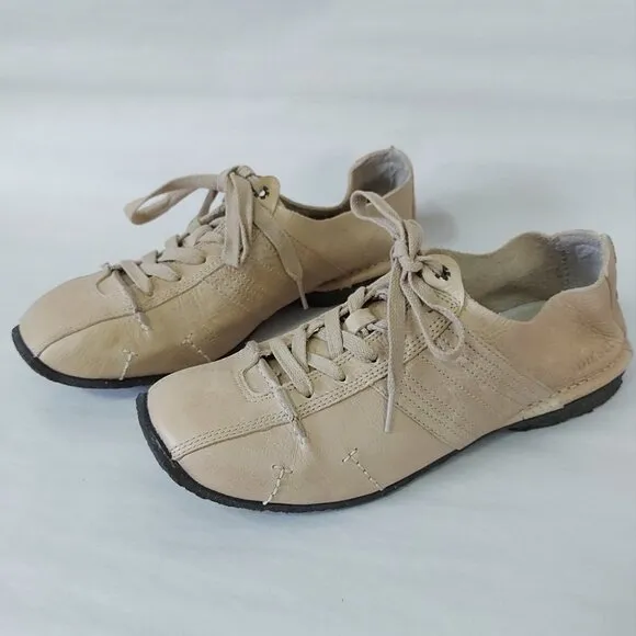 Diesel Men Lace-up Sneakers Size 10.5 Beige Leather Tennis Casual Comfy Gum Sole
