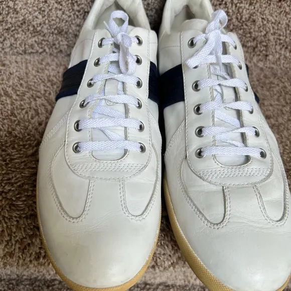 Dior Homme Men's White and Navy Strip Leather Sneakers