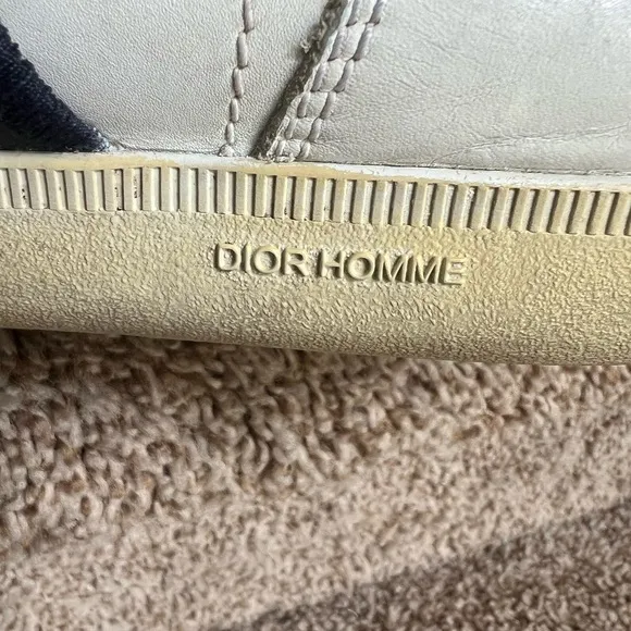 Dior Homme Men's White and Navy Strip Leather Sneakers