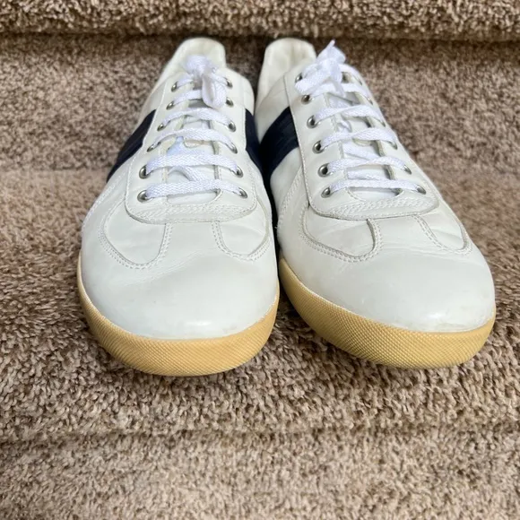 Dior Homme Men's White and Navy Strip Leather Sneakers