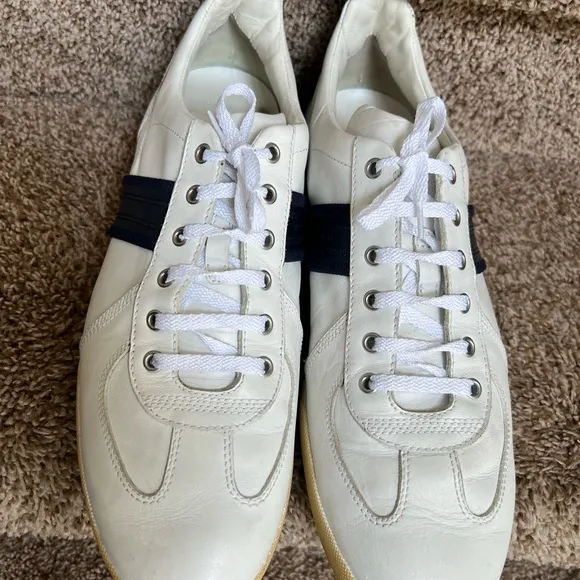 Dior Homme Men's White and Navy Strip Leather Sneakers