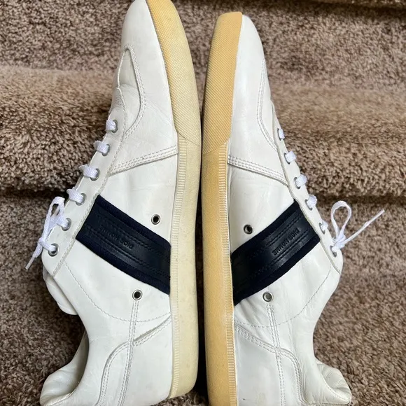 Dior Homme Men's White and Navy Strip Leather Sneakers