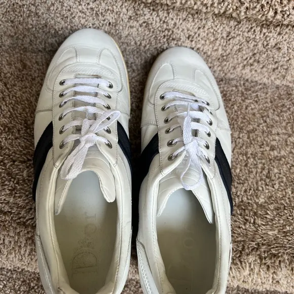 Dior Homme Men's White and Navy Strip Leather Sneakers