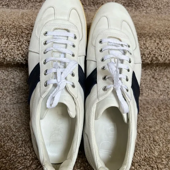 Dior Homme Men's White and Navy Strip Leather Sneakers