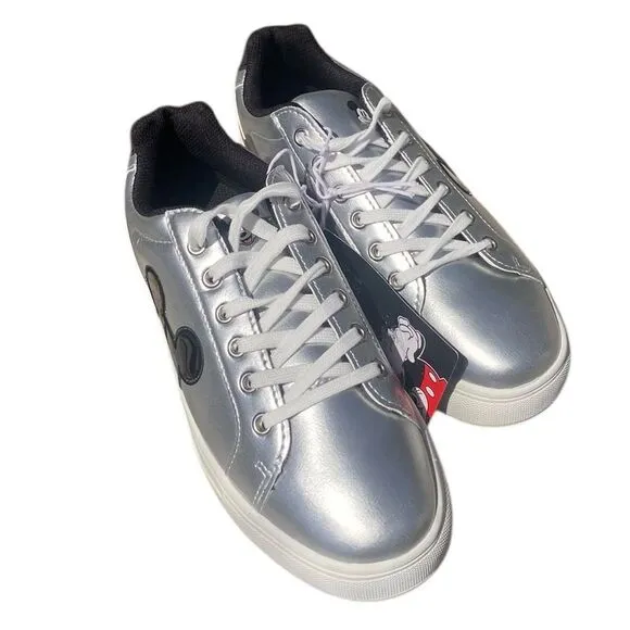 Disney Mickey Mouse Metallic Silver Character Sneakers Shoes Women's Size 10 NEW