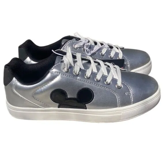 Disney Mickey Mouse Metallic Silver Character Sneakers Shoes Women's Size 10 NEW