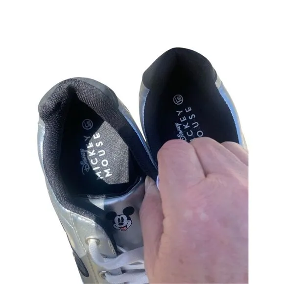 Disney Mickey Mouse Metallic Silver Character Sneakers Shoes Women's Size 10 NEW