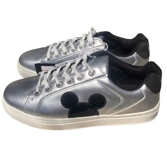 Disney Mickey Mouse Metallic Silver Character Sneakers Shoes Women's Size 10 NEW