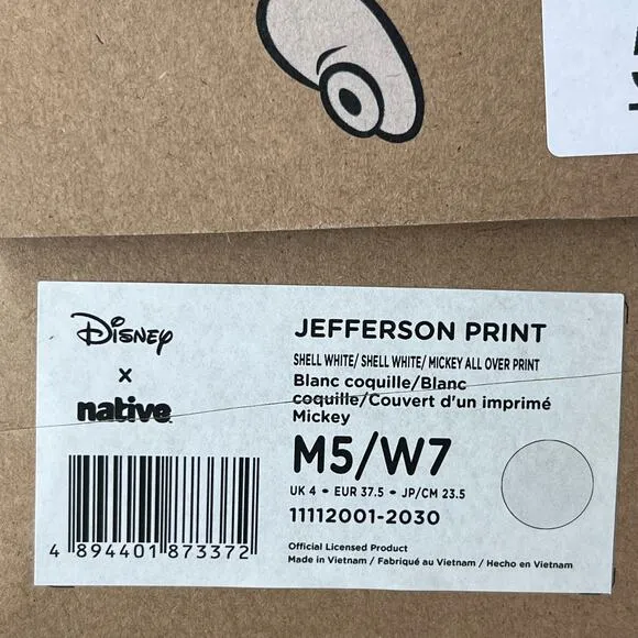Disney Native Jefferson Mickey Mouse Print Shoes Men's 5 Women's 7 NWB