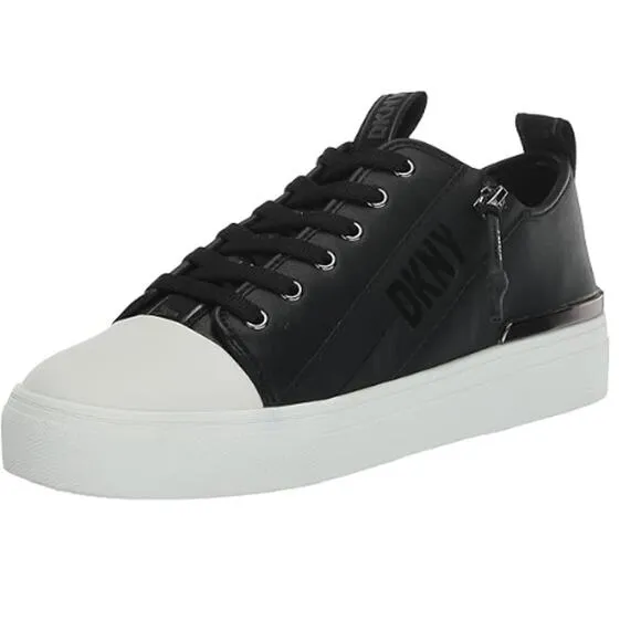 DKNY Women's Chaney-Lace Up Sneaker in Black EUC Size 8
