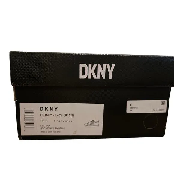 DKNY Women's Chaney-Lace Up Sneaker in Black EUC Size 8