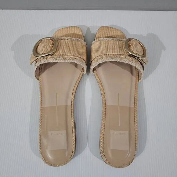 Dolce Vita Grecia Sandal Slide Flat Slip On Light Natural Raffia Size 10