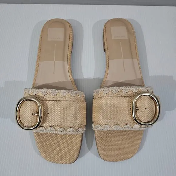 Dolce Vita Grecia Sandal Slide Flat Slip On Light Natural Raffia Size 10