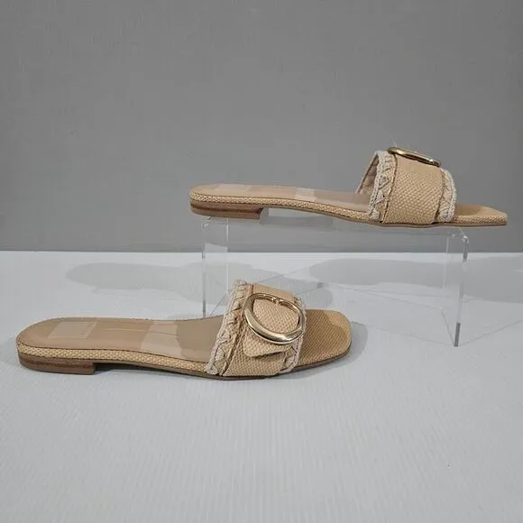Dolce Vita Grecia Sandal Slide Flat Slip On Light Natural Raffia Size 10
