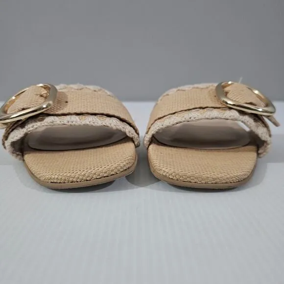 Dolce Vita Grecia Sandal Slide Flat Slip On Light Natural Raffia Size 10